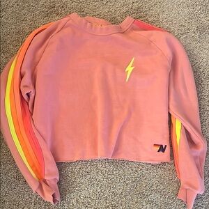 Aviator Nation Pink Sweater with Rainbow Stripes